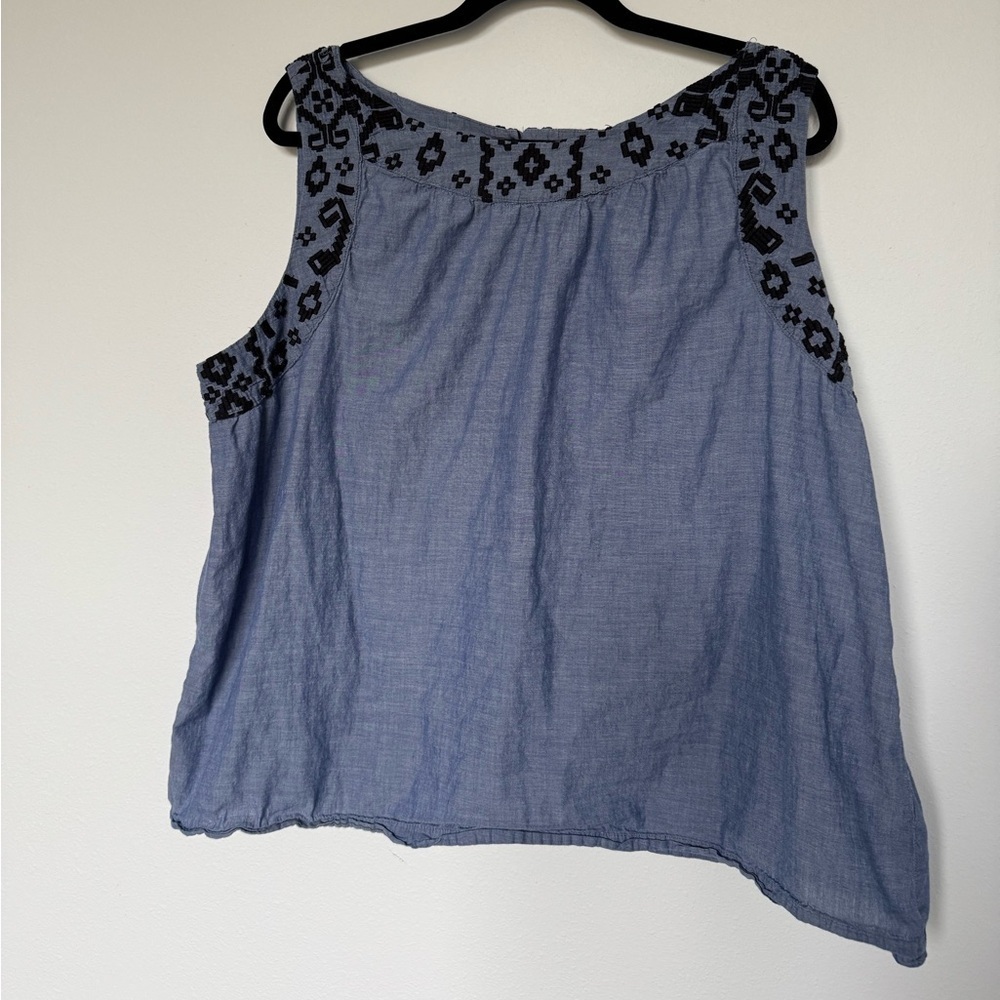 Old Navy Women's Blue Sleeveless Tank With Embroidery Cotton Plus Size XXL